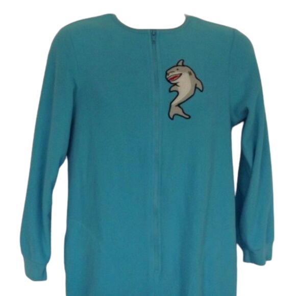 NICK & NORA Footie Pajamas/Union Suit, S, SHARK, Aqua Blue, Long sleeve, Zipper - Picture 5 of 14